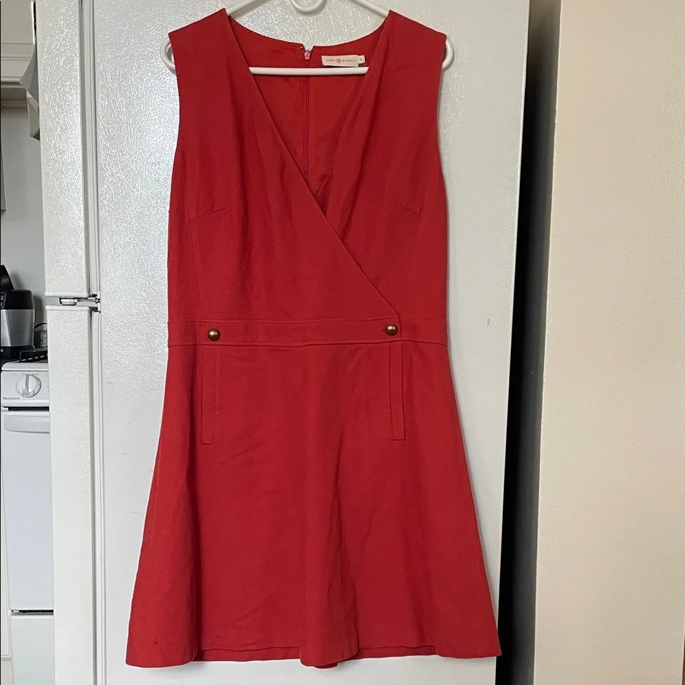 Tory Burch Size 14 Burnt Orange Gorgeous Dress Gold Accent Buttons Pockets Lined